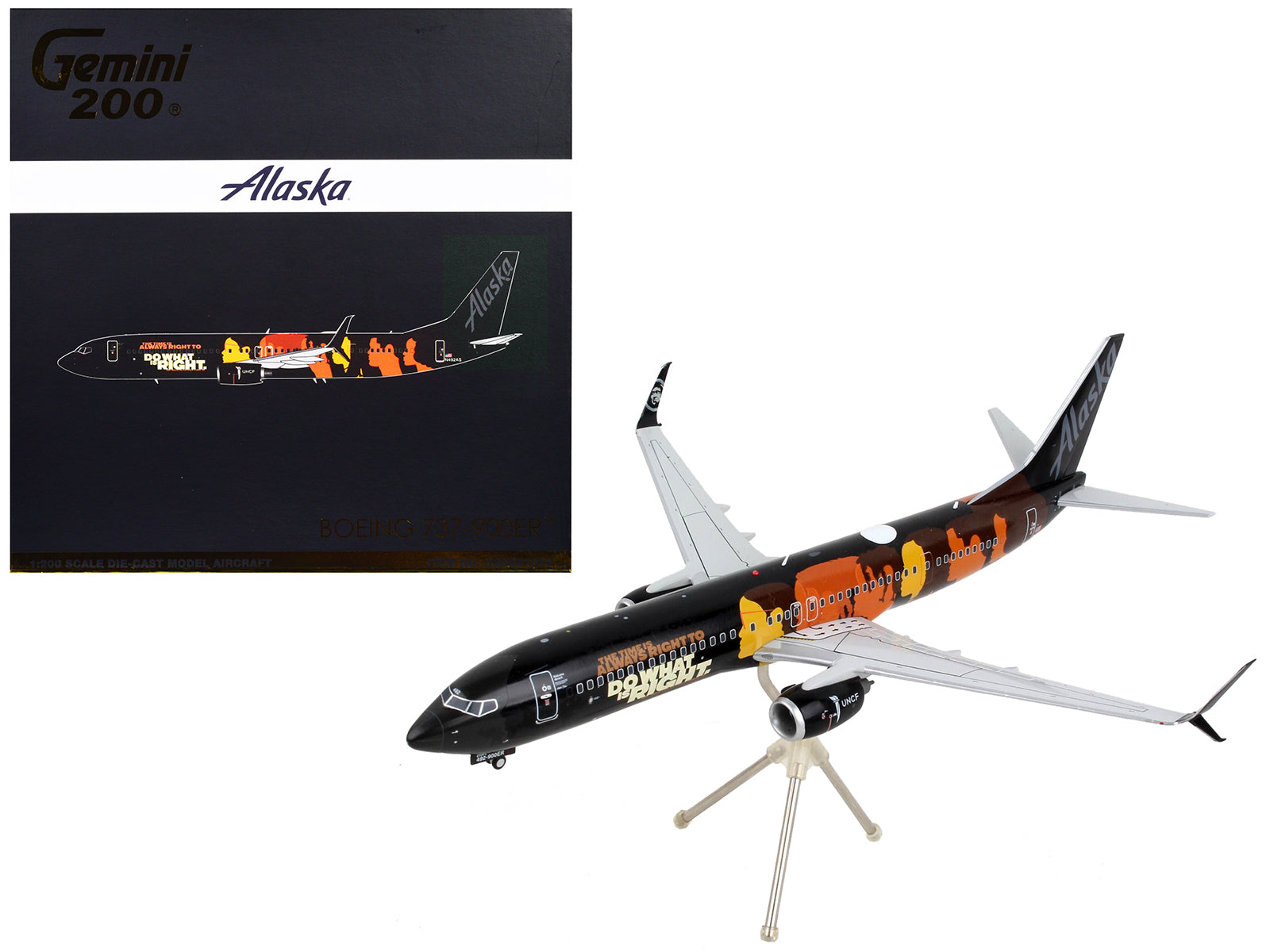 Boeing 737-900ER Commercial Aircraft "Alaska Airlines - Our Commitment" Black with Graphics "Gemini 200" Series 1/200 Diecast Model Airplane by GeminiJets-DiecastModeler.com