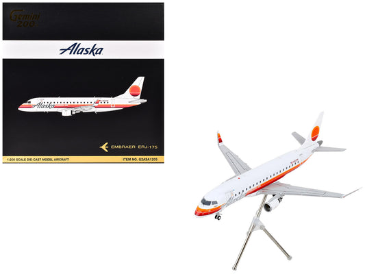 Embraer ERJ-175 Commercial Aircraft "Alaska Airlines - Horizon Air" (N652MK) White with Red and Orange Stripes "Gemini 200" Series 1/200 Diecast Model Airplane by GeminiJets