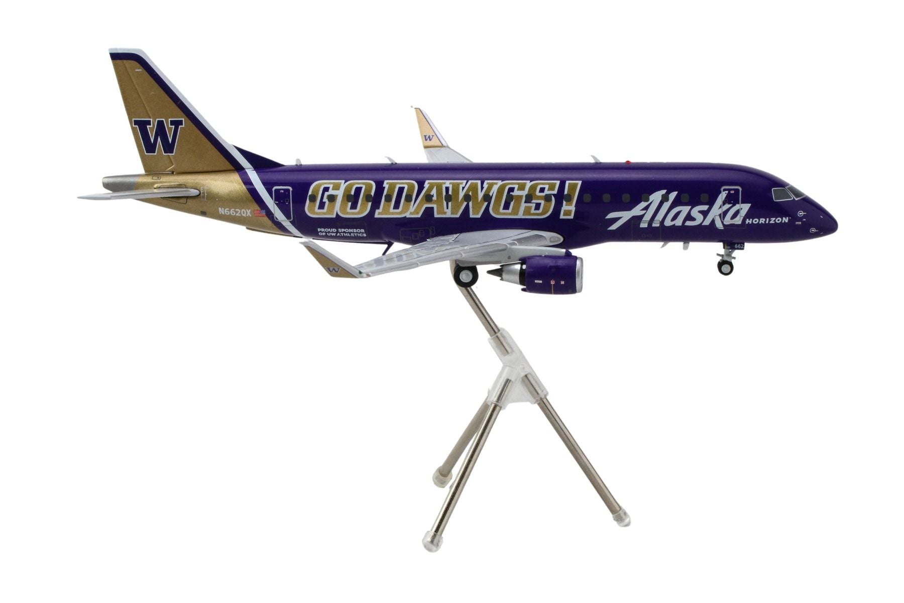 Embraer ERJ-175 Commercial Aircraft "Alaska Airlines/Horizon - University of Washington Huskies" (N662QX) Purple with Gold Tail "Gemini 200" Series 1/200 Diecast Model Airplane by GeminiJetsG2ASA1287-DiecastModeler.com