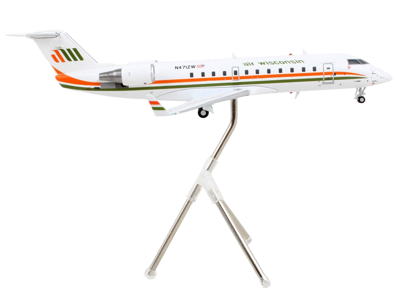 Bombardier CRJ200 Commercial Aircraft "Air Wisconsin" White with Orange and Green Stripes "Gemini 200" Series 1/200 Diecast Model Airplane by GeminiJets-DiecastModeler.com