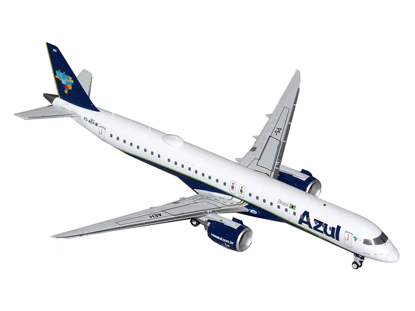 Embraer E195-E2 Commercial Aircraft "Azul Brazilian Airlines" (PS-AEH) White with Blue Tail "Gemini 200" Series 1/200 Diecast Model Airplane by GeminiJets-DiecastModeler.com