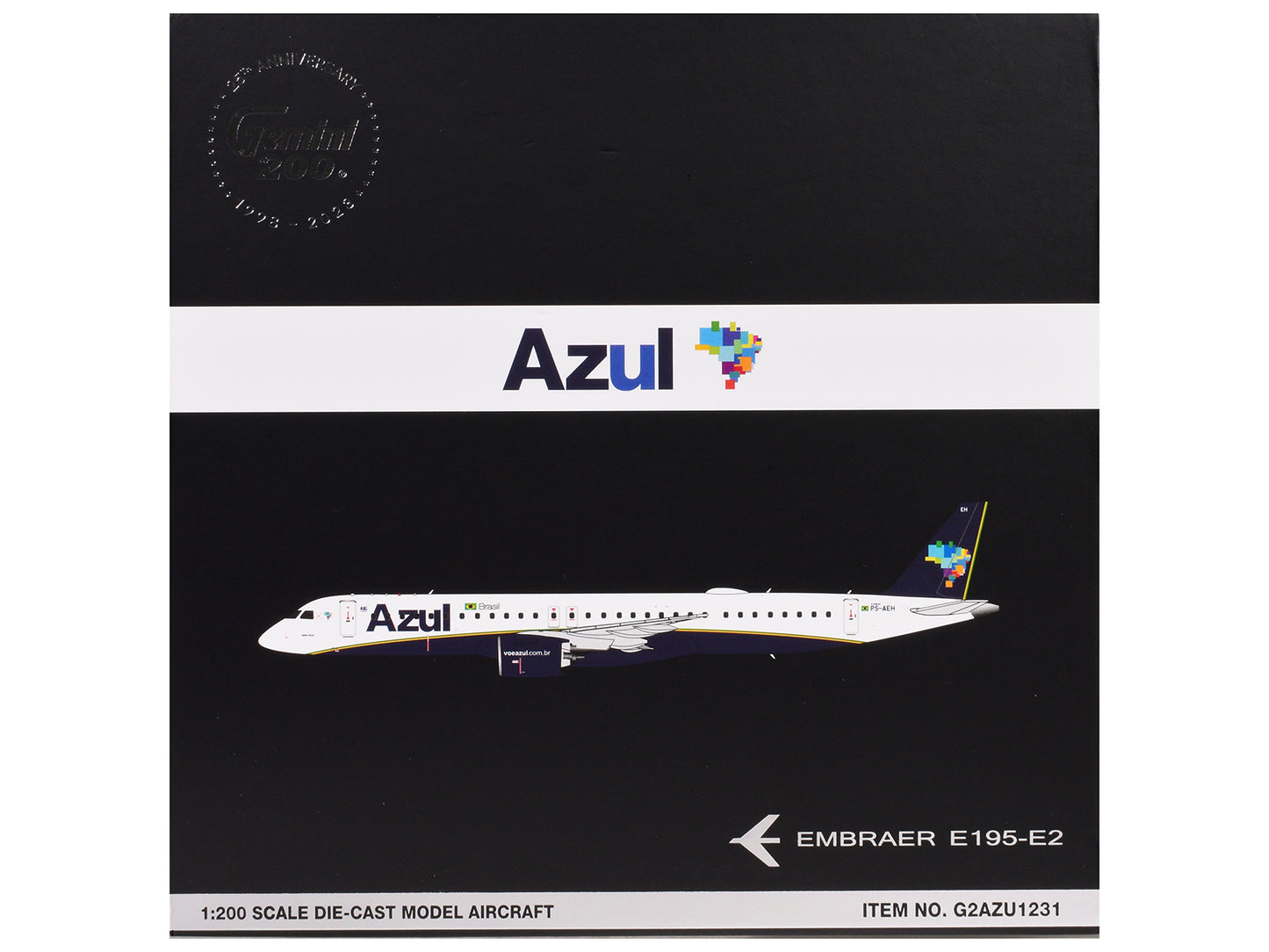 Embraer E195-E2 Commercial Aircraft "Azul Brazilian Airlines" (PS-AEH) White with Blue Tail "Gemini 200" Series 1/200 Diecast Model Airplane by GeminiJets-DiecastModeler.com