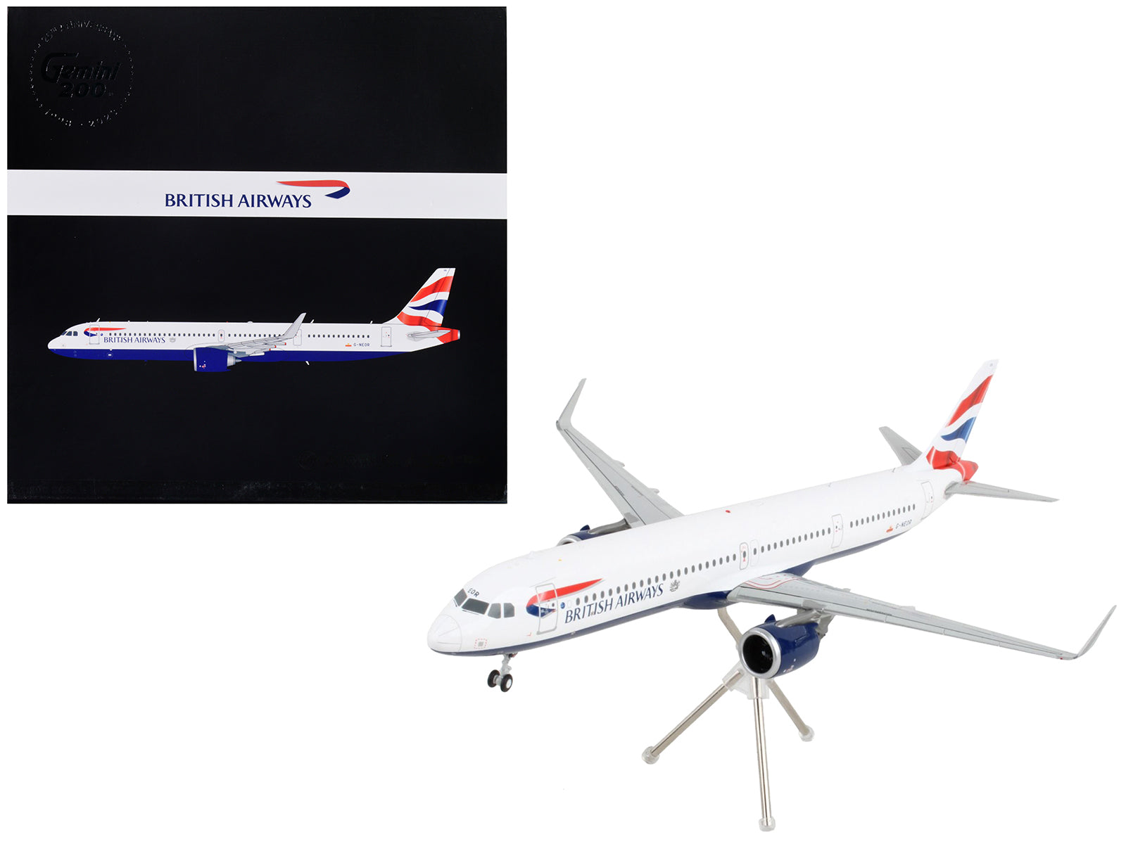 Airbus A321neo Commercial Aircraft "British Airways" White with Tail Stripes "Gemini 200" Series 1/200 Diecast Model Airplane by GeminiJets-DiecastModeler.com