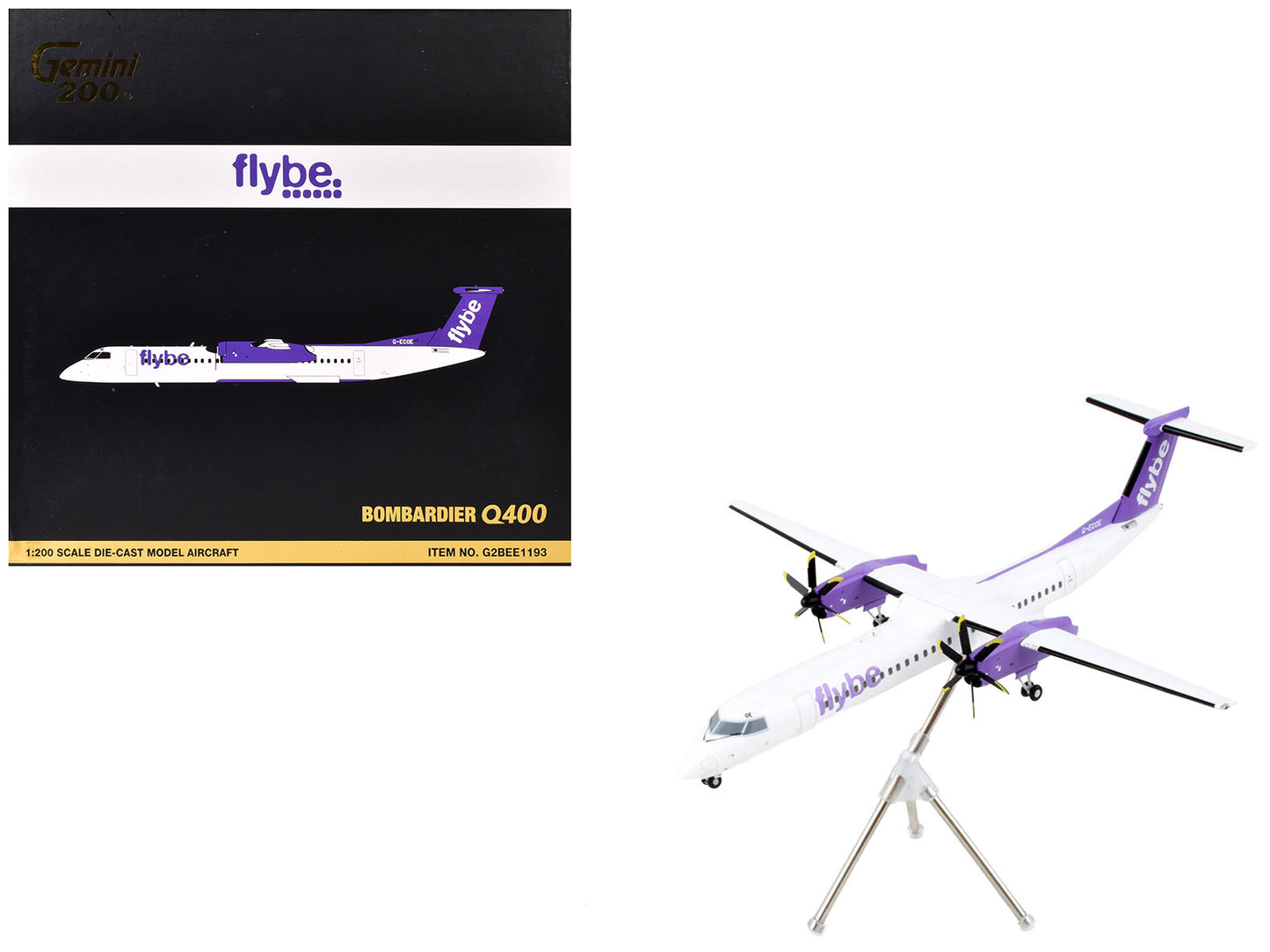 Bombardier Q400 Commercial Aircraft "Flybe" (G-ECOE) White with Purple Tail "Gemini 200" Series 1/200 Diecast Model Airplane by GeminiJets-DiecastModeler.com