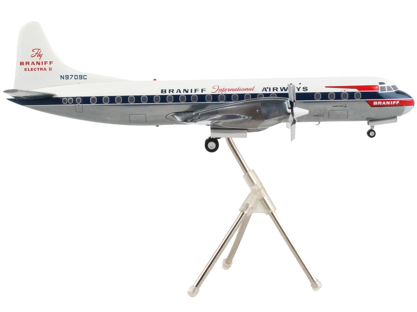 Lockheed L-188 Electra Commercial Aircraft "Braniff International Airways" White with Blue Stripes "Gemini 200" Series 1/200 Diecast Model Airplane by GeminiJets-DiecastModeler.com