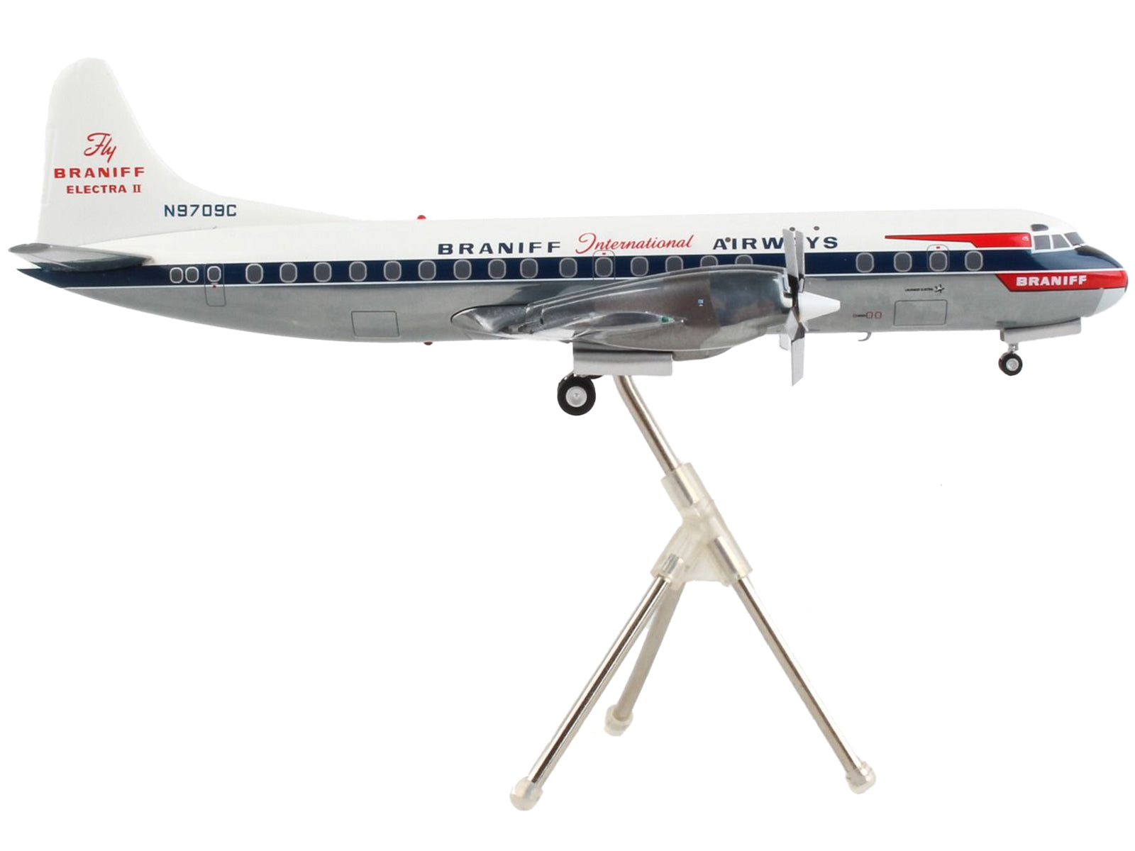 Lockheed L-188 Electra Commercial Aircraft "Braniff International Airways" White with Blue Stripes "Gemini 200" Series 1/200 Diecast Model Airplane by GeminiJets-DiecastModeler.com