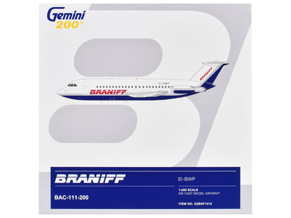 BAC 111-200 Commercial Aircraft "Braniff International Airways" (EI-BWP) White with Blue Tail "Gemini 200" Series 1/200 Diecast Model Airplane by GeminiJets-DiecastModeler.com
