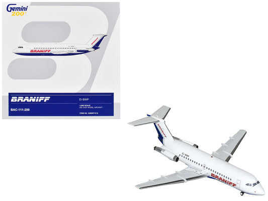 BAC 111-200 Commercial Aircraft "Braniff International Airways" (EI-BWP) White with Blue Tail "Gemini 200" Series 1/200 Diecast Model Airplane by GeminiJets-DiecastModeler.com