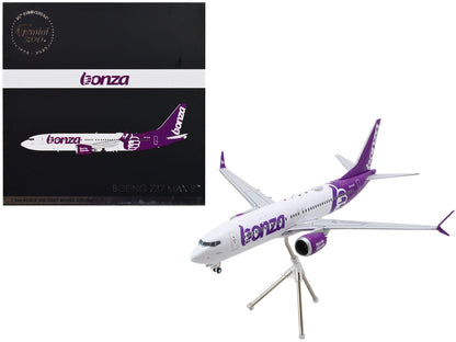 Boeing 737 MAX 8 Commercial Aircraft "Bonza Aviation" (VH-UJK) White with Purple Tail "Gemini 200" Series 1/200 Diecast Model Airplane by GeminiJets-DiecastModeler.com