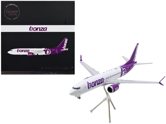 Boeing 737 MAX 8 Commercial Aircraft "Bonza Aviation" (VH-UJK) White with Purple Tail "Gemini 200" Series 1/200 Diecast Model Airplane by GeminiJets-DiecastModeler.com