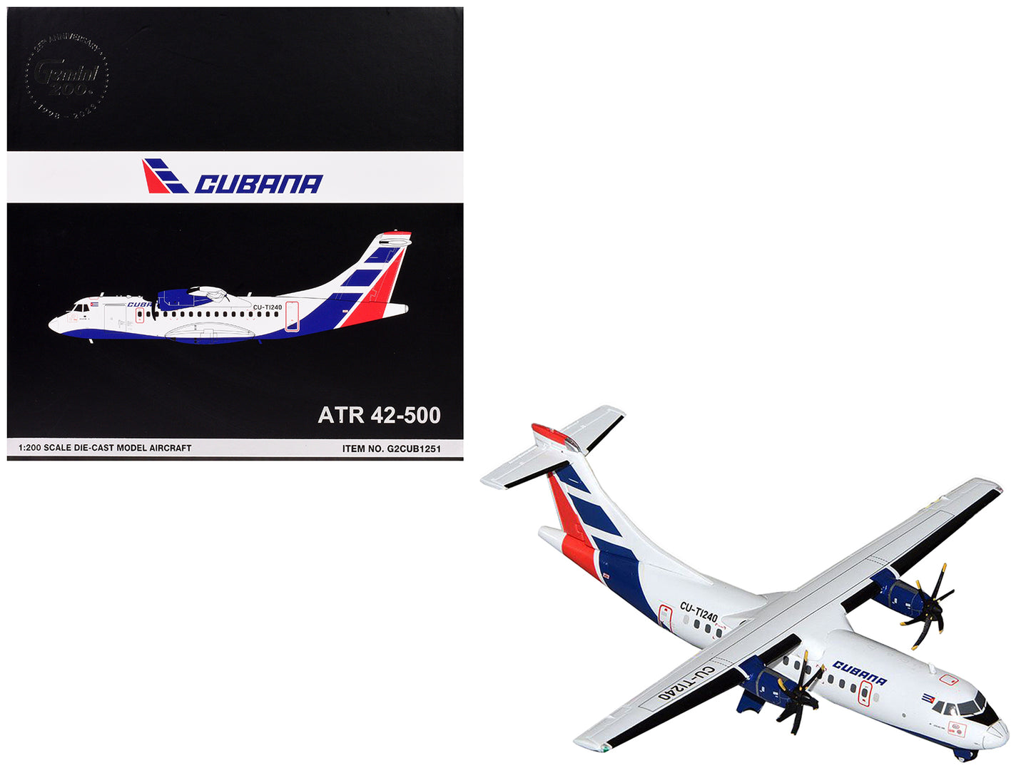ATR 42-500 Commercial Aircraft "Cubana" (CU-T1240) White with Blue and Red Tail "Gemini 200" Series 1/200 Diecast Model Airplane by GeminiJets-DiecastModeler.com