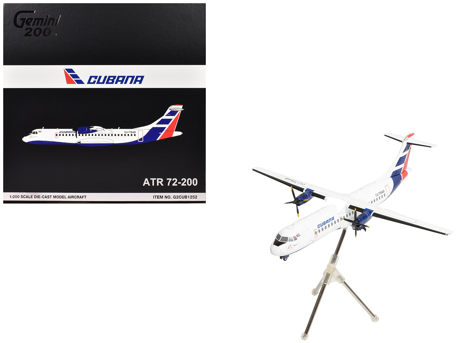 ATR 72-200 Commercial Aircraft "Cubana de Aviacion" (CU-T1548) White with Red and Blue Tail "Gemini 200" Series 1/200 Diecast Model Airplane by GeminiJets-DiecastModeler.com