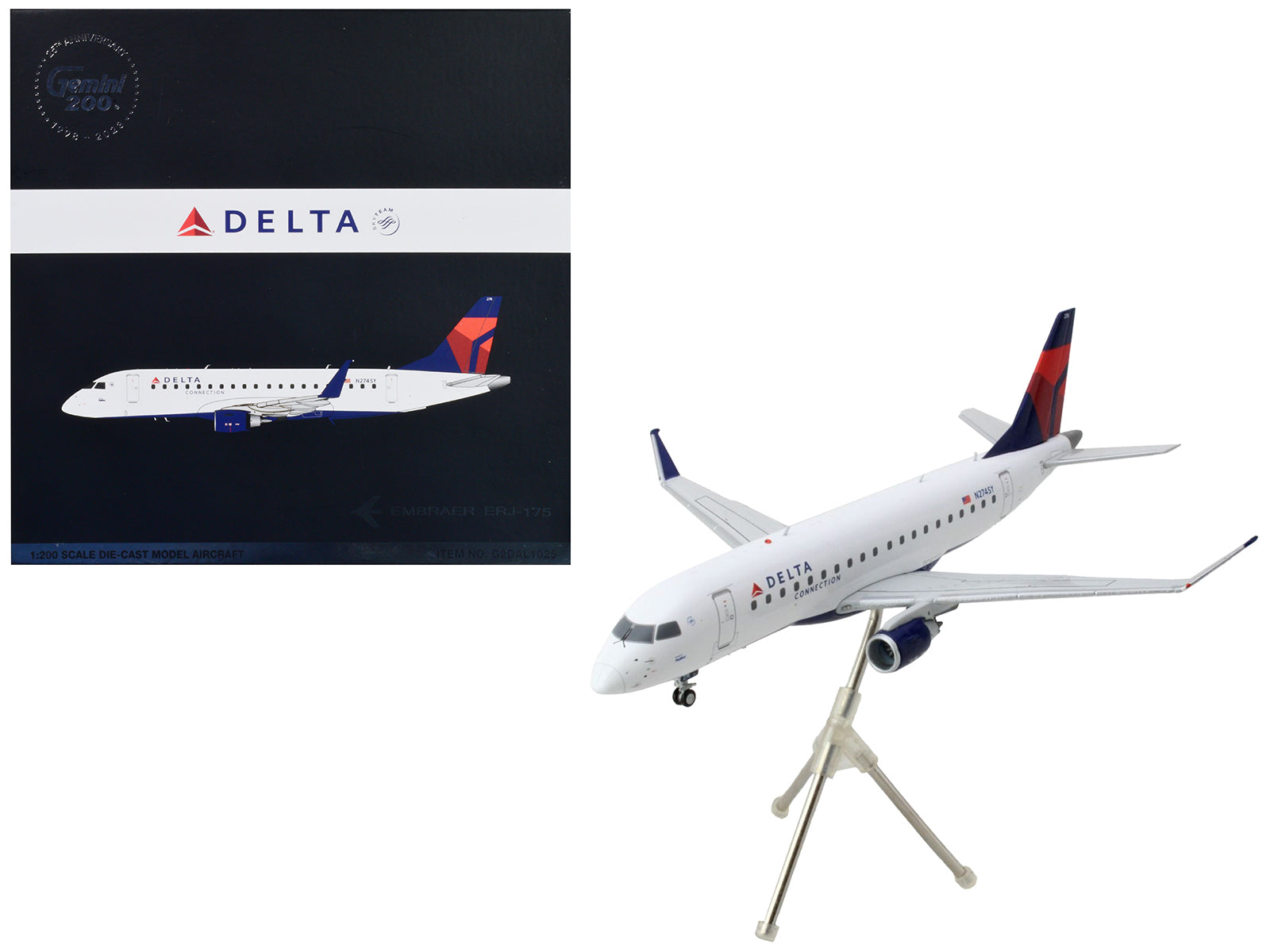 Embraer ERJ-175 Commercial Aircraft "Delta Connection" White with Blue and Red Tail "Gemini 200" Series 1/200 Diecast Model Airplane by GeminiJets-DiecastModeler.com
