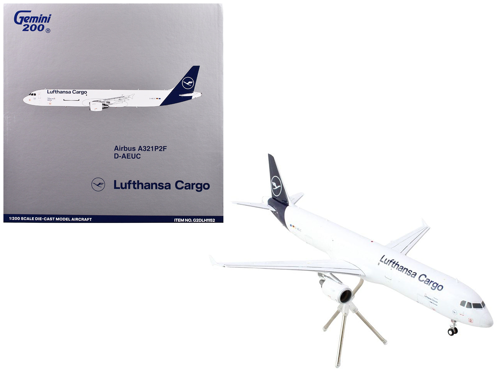 Airbus A321P2F Commercial Aircraft "Lufthansa Cargo" (D-AEUC) White with Blue Tail "Gemini 200" Series 1/200 Diecast Model Airplane by GeminiJets-DiecastModeler.com