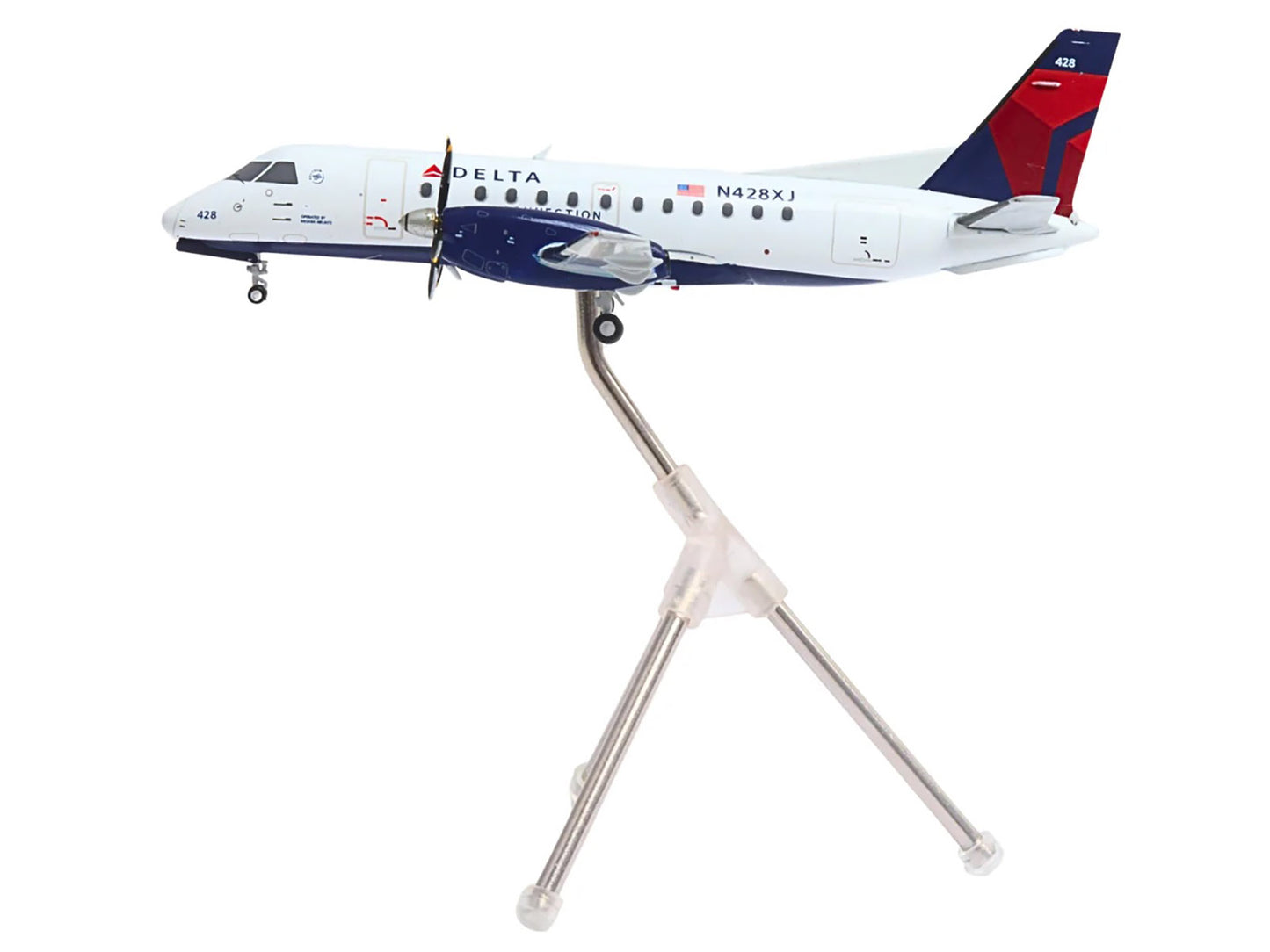 Saab 340B Commercial Aircraft "Delta Connection - Mesaba Airlines" (N428XJ) White with Red and Blue Tail "Gemini 200" Series 1/200 Diecast Model Airplane by GeminiJets-DiecastModeler.com