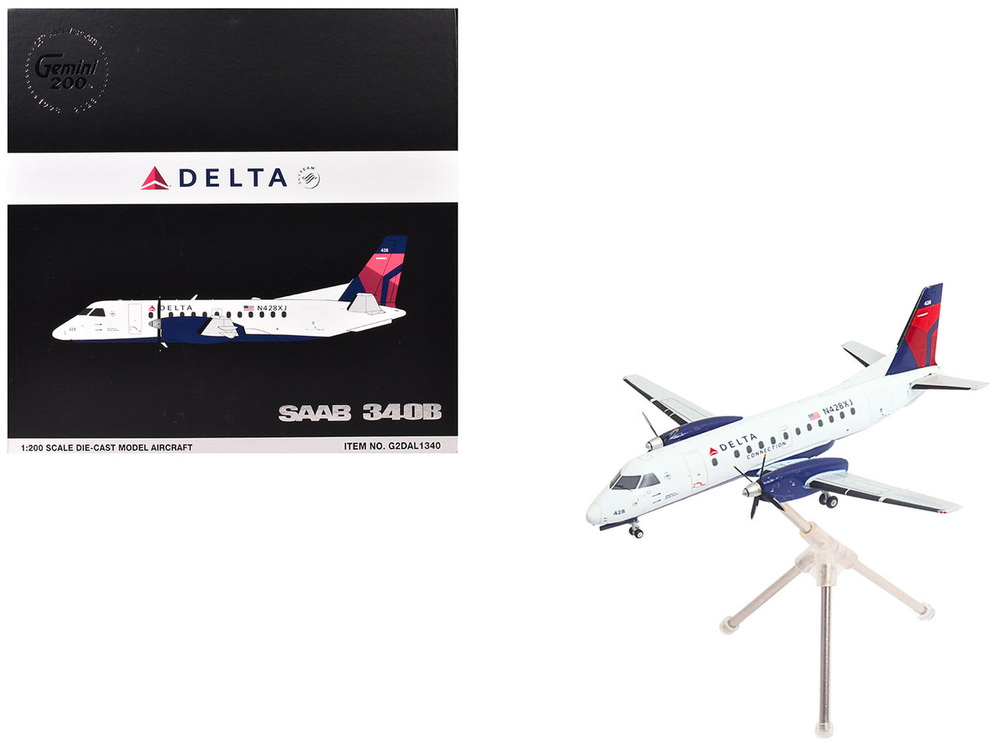 Saab 340B Commercial Aircraft "Delta Connection - Mesaba Airlines" (N428XJ) White with Red and Blue Tail "Gemini 200" Series 1/200 Diecast Model Airplane by GeminiJets-DiecastModeler.com