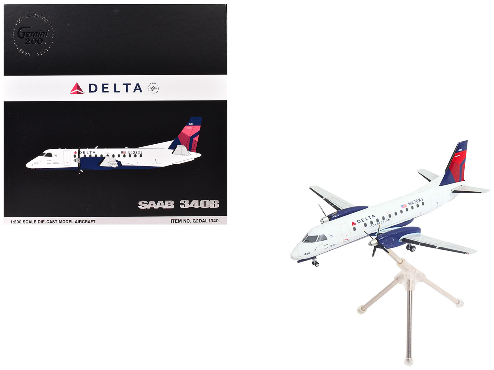 Saab 340B Commercial Aircraft "Delta Connection - Mesaba Airlines" (N428XJ) White with Red and Blue Tail "Gemini 200" Series 1/200 Diecast Model Airplane by GeminiJets-DiecastModeler.com
