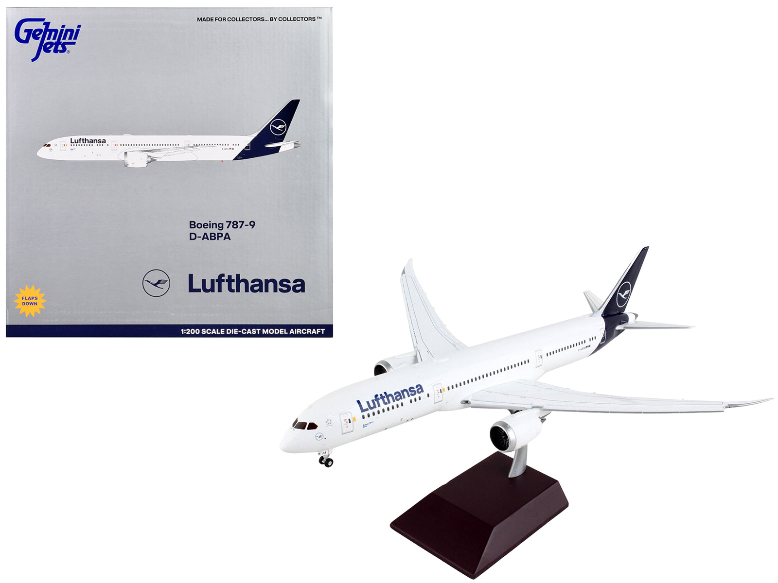 Boeing 787-9 Commercial Aircraft with Flaps Down "Lufthansa" White with Blue Tail "Gemini 200" Series 1/200 Diecast Model Airplane by GeminiJets-DiecastModeler.com