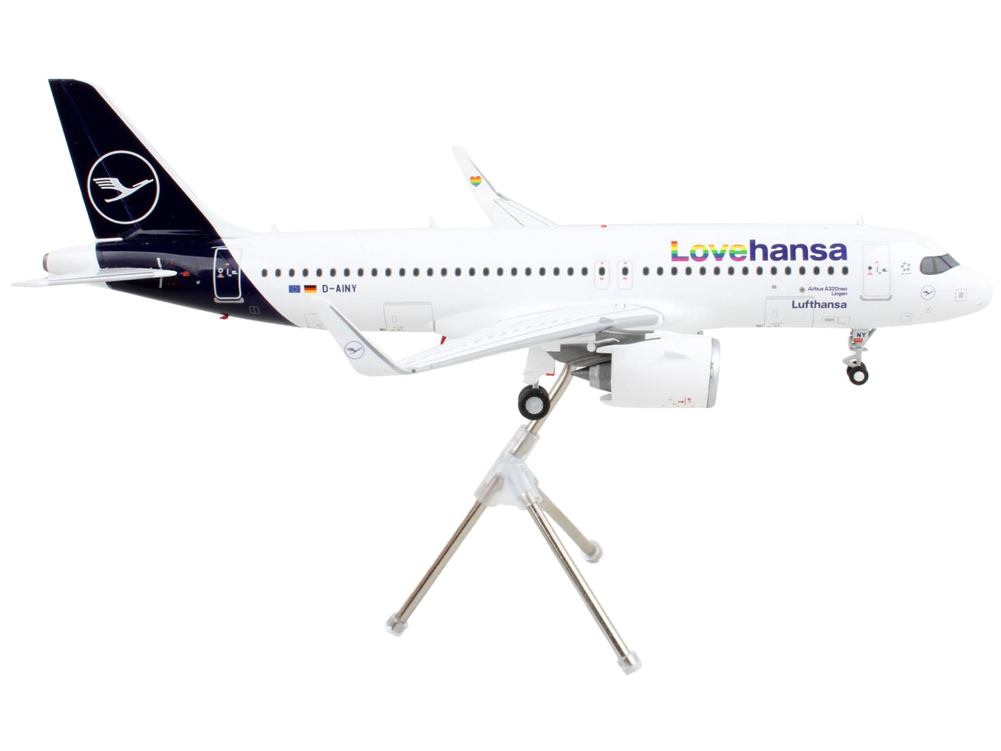 Airbus A320neo Commercial Aircraft "Lufthansa - LoveHansa" White with Blue Tail "Gemini 200" Series 1/200 Diecast Model Airplane by GeminiJets-DiecastModeler.com