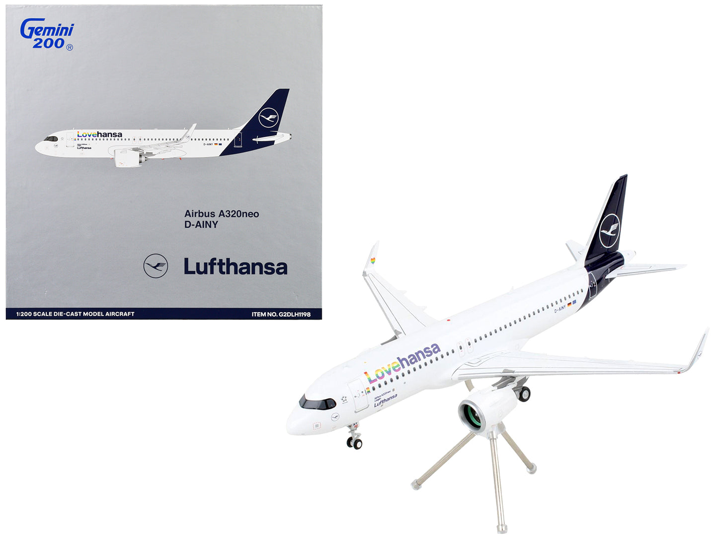 Airbus A320neo Commercial Aircraft "Lufthansa - LoveHansa" White with Blue Tail "Gemini 200" Series 1/200 Diecast Model Airplane by GeminiJets-DiecastModeler.com