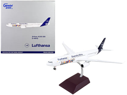 Airbus A330-300 Commercial Aircraft "Lufthansa - Diversity Wins" White with Blue Tail "Gemini 200" Series 1/200 Diecast Model Airplane by GeminiJets-DiecastModeler.com