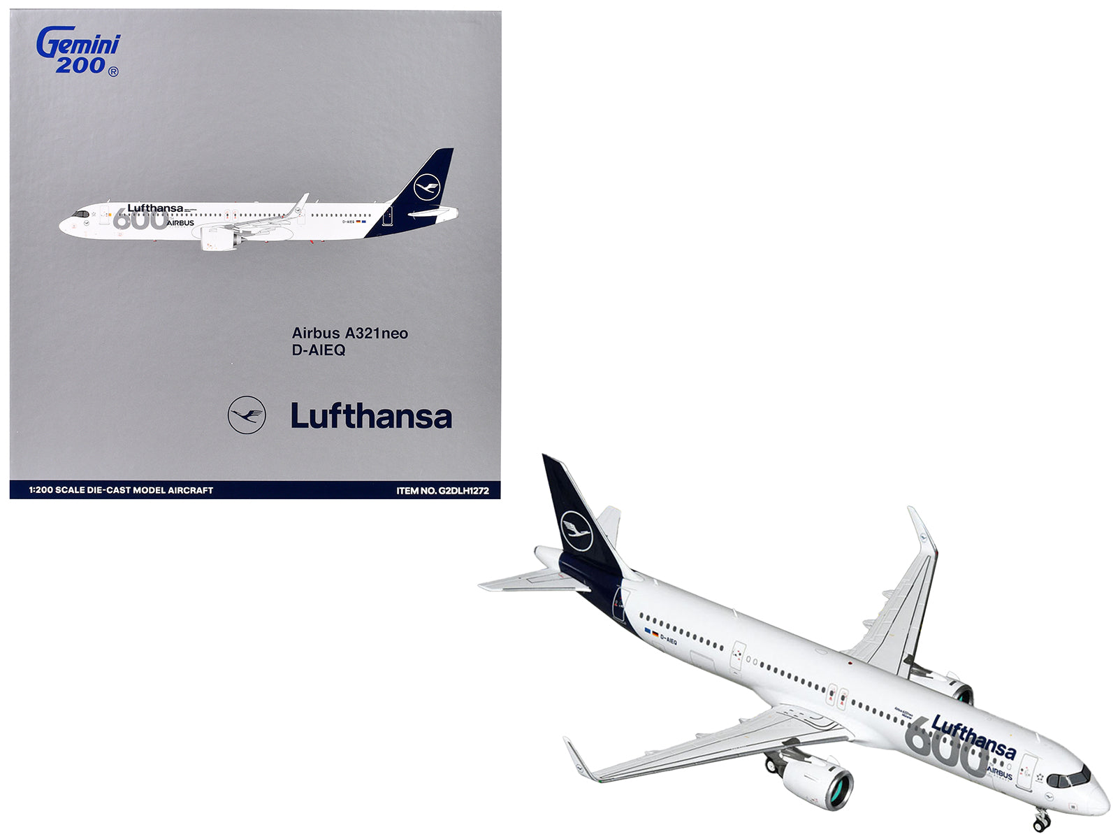Airbus A321neo Commercial Aircraft "Lufthansa - 600th Airbus Aircraft" (D-AIEQ) White with Dark Blue Tail "Gemini 200" Series 1/200 Diecast Model Airplane by GeminiJets-DiecastModeler.com