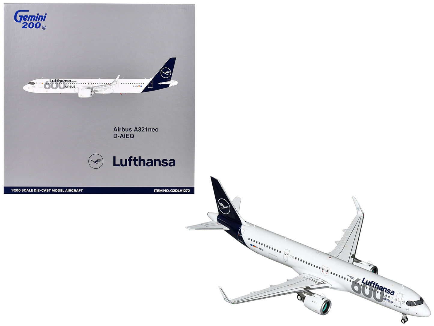 Airbus A321neo Commercial Aircraft "Lufthansa - 600th Airbus Aircraft" (D-AIEQ) White with Dark Blue Tail "Gemini 200" Series 1/200 Diecast Model Airplane by GeminiJets