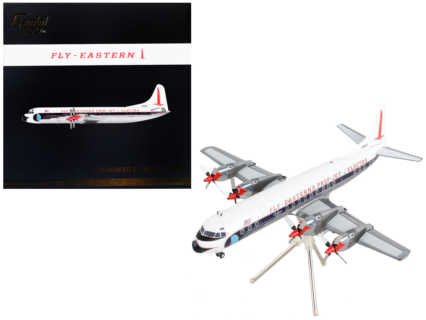 Lockheed L-188 Electra Commercial Aircraft "Eastern Air Lines" White with Blue Stripes "Gemini 200" Series 1/200 Diecast Model Airplane by GeminiJets-DiecastModeler.com