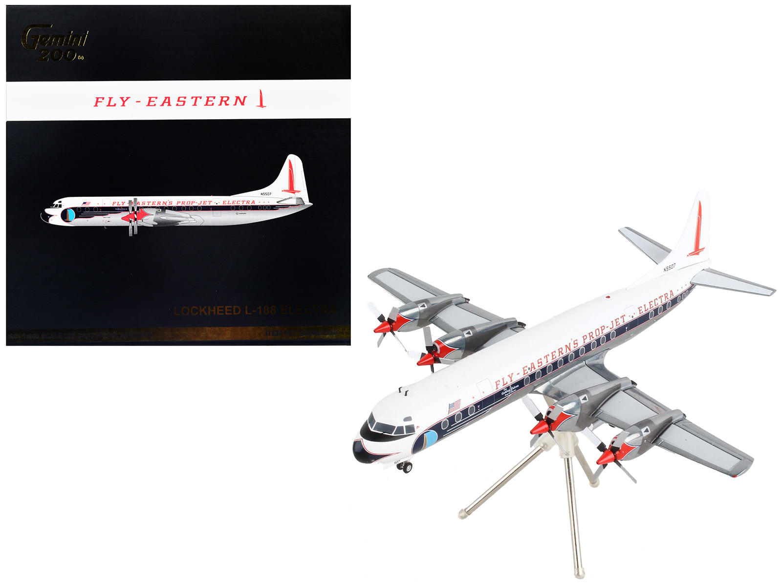 Lockheed L-188 Electra Commercial Aircraft "Eastern Air Lines" White with Blue Stripes "Gemini 200" Series 1/200 Diecast Model Airplane by GeminiJets-DiecastModeler.com