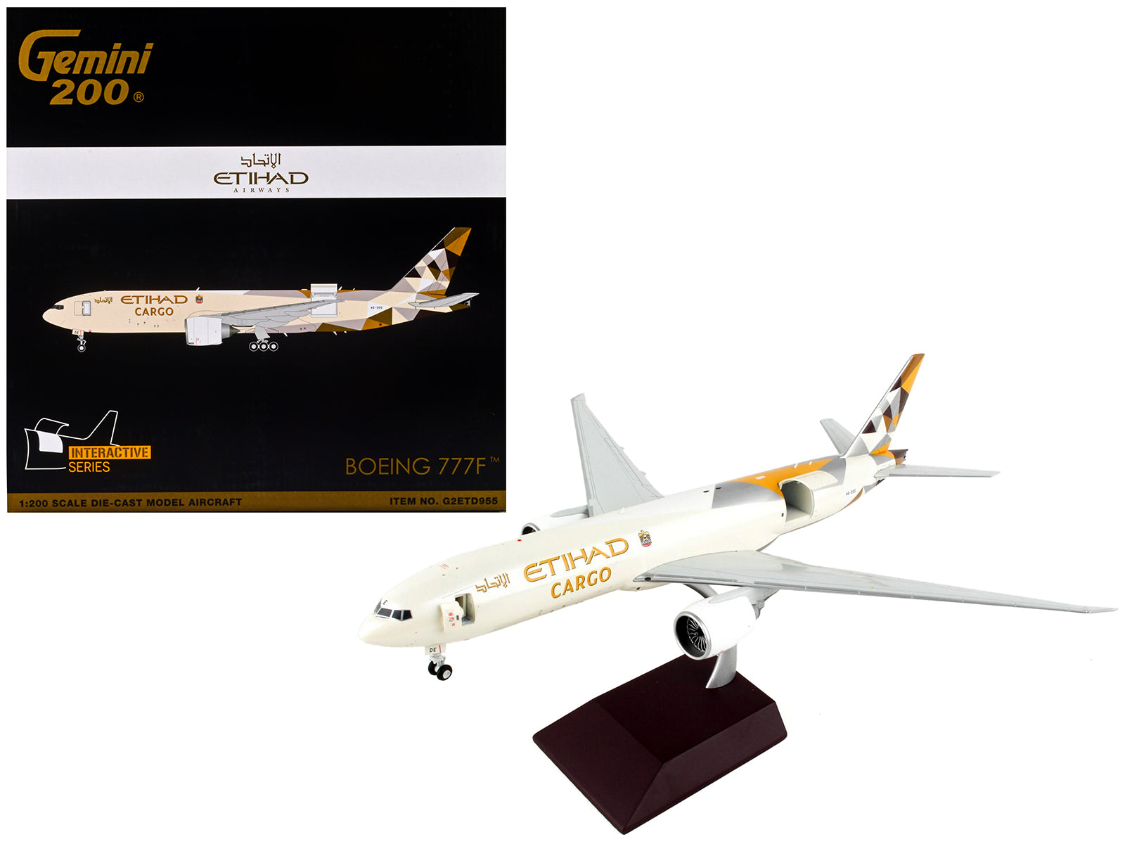 Boeing 777F Commercial Aircraft "Etihad Airways Cargo" Beige with Tail Graphics "Gemini 200 - Interactive" Series 1/200 Diecast Model Airplane by GeminiJets-DiecastModeler.com