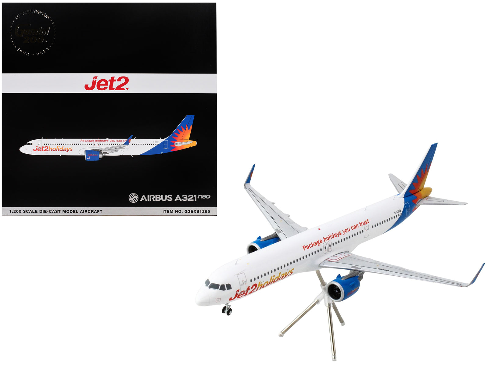 Airbus A321neo Commercial Aircraft "Jet2Holidays" (G-SUNB) White with Tail Graphics "Gemini 200" Series 1/200 Diecast Model Airplane by GeminiJets-DiecastModeler.com
