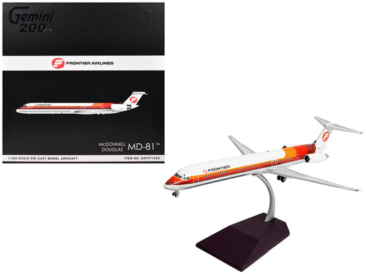 McDonnell Douglas MD-81 Commercial Aircraft "Frontier Airlines" (N859HA) White with Red and Orange Stripes "Gemini 200" Series 1/200 Diecast Model Airplane by GeminiJets