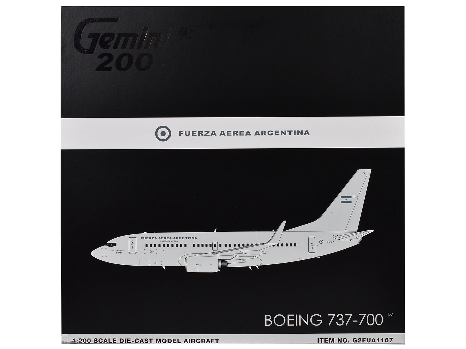 Boeing 737-700 Transport Aircraft "Fuerza Aerea Argentina (Air Force)" (T-99) Gray "Gemini 200" Series 1/200 Diecast Model Airplane by GeminiJets-DiecastModeler.com