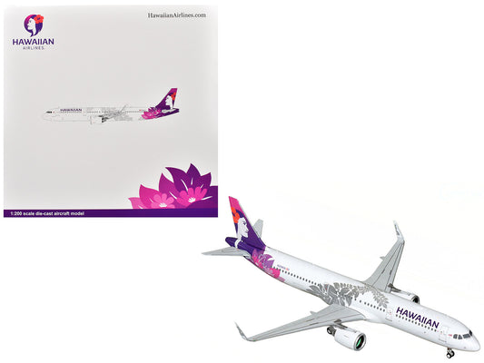 Airbus A321neo Commercial Aircraft "Hawaiian Airlines" (N208HA) White with Tail Graphics "Gemini 200" Series 1/200 Diecast Model Airplane by GeminiJets-DiecastModeler.com