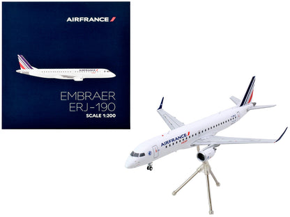 Embraer ERJ-190 Commercial Aircraft "Air France Hop" (F-HBLN) White with Striped Tail "Gemini 200" Series 1/200 Diecast Model Airplane by GeminiJets-DiecastModeler.com