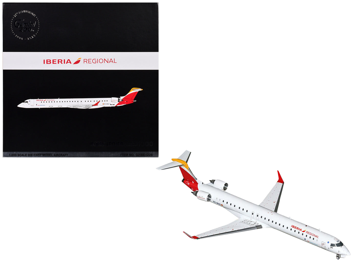 Bombardier CRJ1000 Commercial Aircraft "Iberia Regional" (EC-MVZ) White with Red Tail "Gemini 200" Series 1/200 Diecast Model Airplane by GeminiJets-DiecastModeler.com