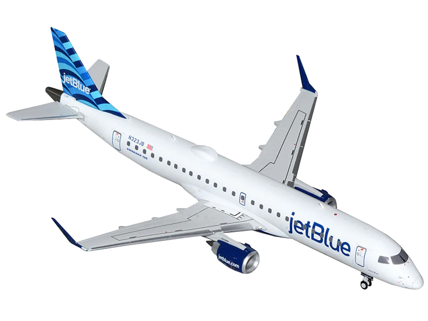 Embraer ERJ-190 Commercial Aircraft "JetBlue Airways" (N323JB) White with Blue Striped Tail "Gemini 200" Series 1/200 Diecast Model Airplane by GeminiJets-DiecastModeler.com