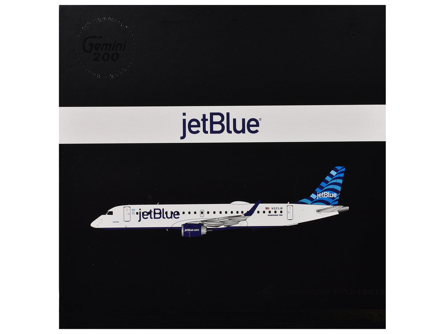 Embraer ERJ-190 Commercial Aircraft "JetBlue Airways" (N323JB) White with Blue Striped Tail "Gemini 200" Series 1/200 Diecast Model Airplane by GeminiJets-DiecastModeler.com