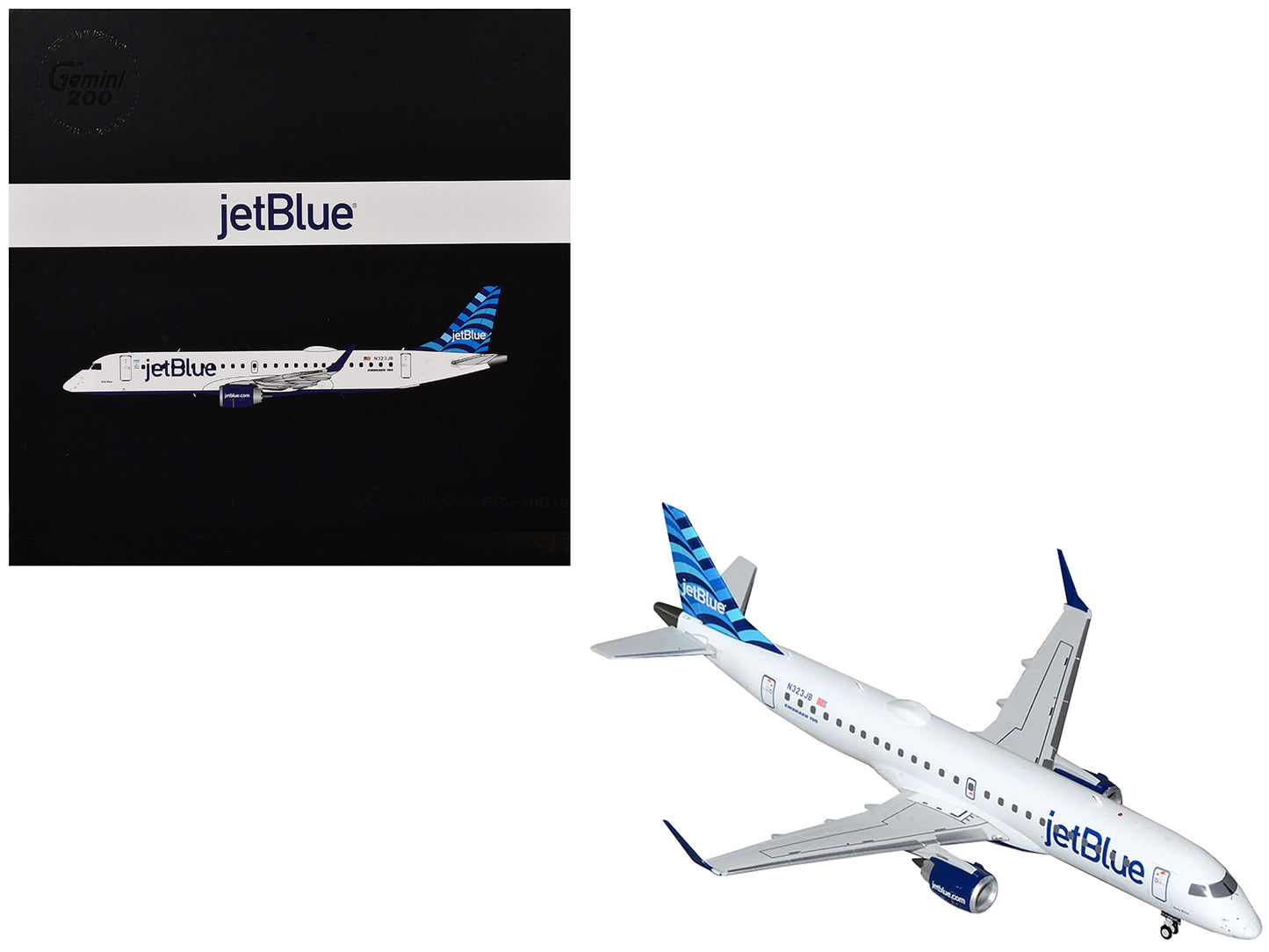 Embraer ERJ-190 Commercial Aircraft "JetBlue Airways" (N323JB) White with Blue Striped Tail "Gemini 200" Series 1/200 Diecast Model Airplane by GeminiJets-DiecastModeler.com