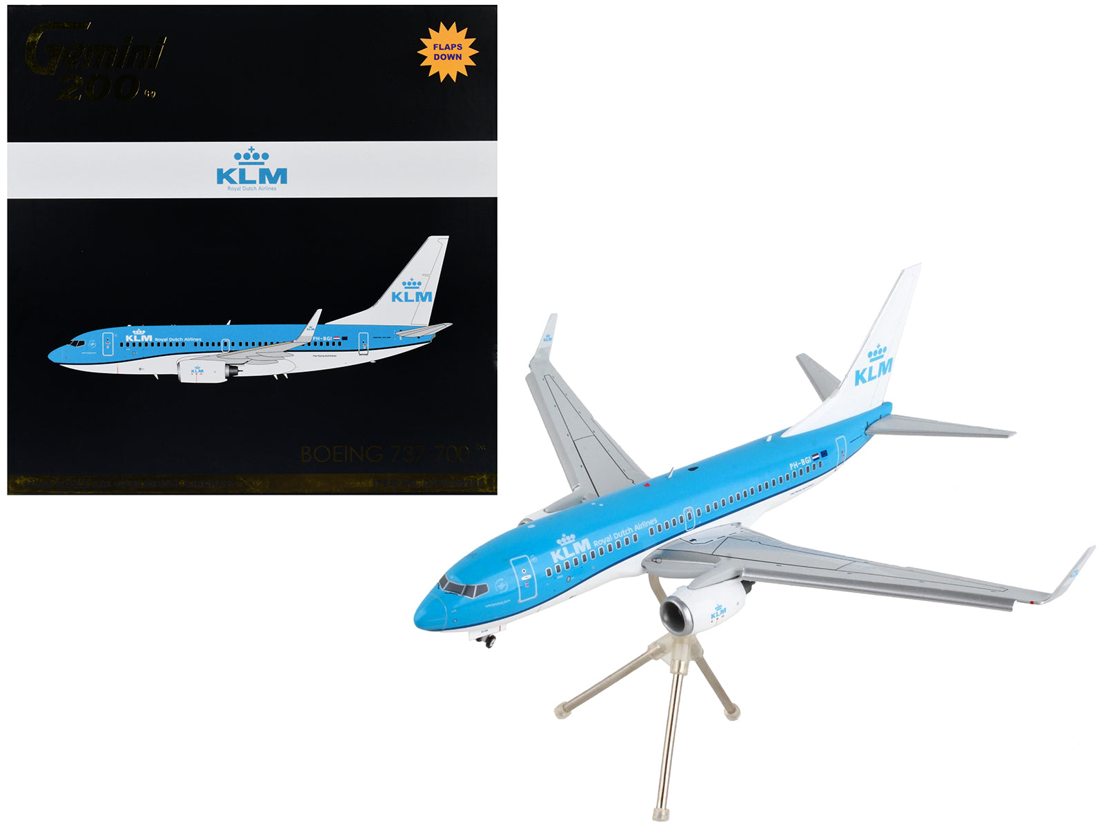 Boeing 737-700 Commercial Aircraft with Flaps Down "KLM Royal Dutch Airlines" Blue with White Tail "Gemini 200" Series 1/200 Diecast Model Airplane by GeminiJets-DiecastModeler.com
