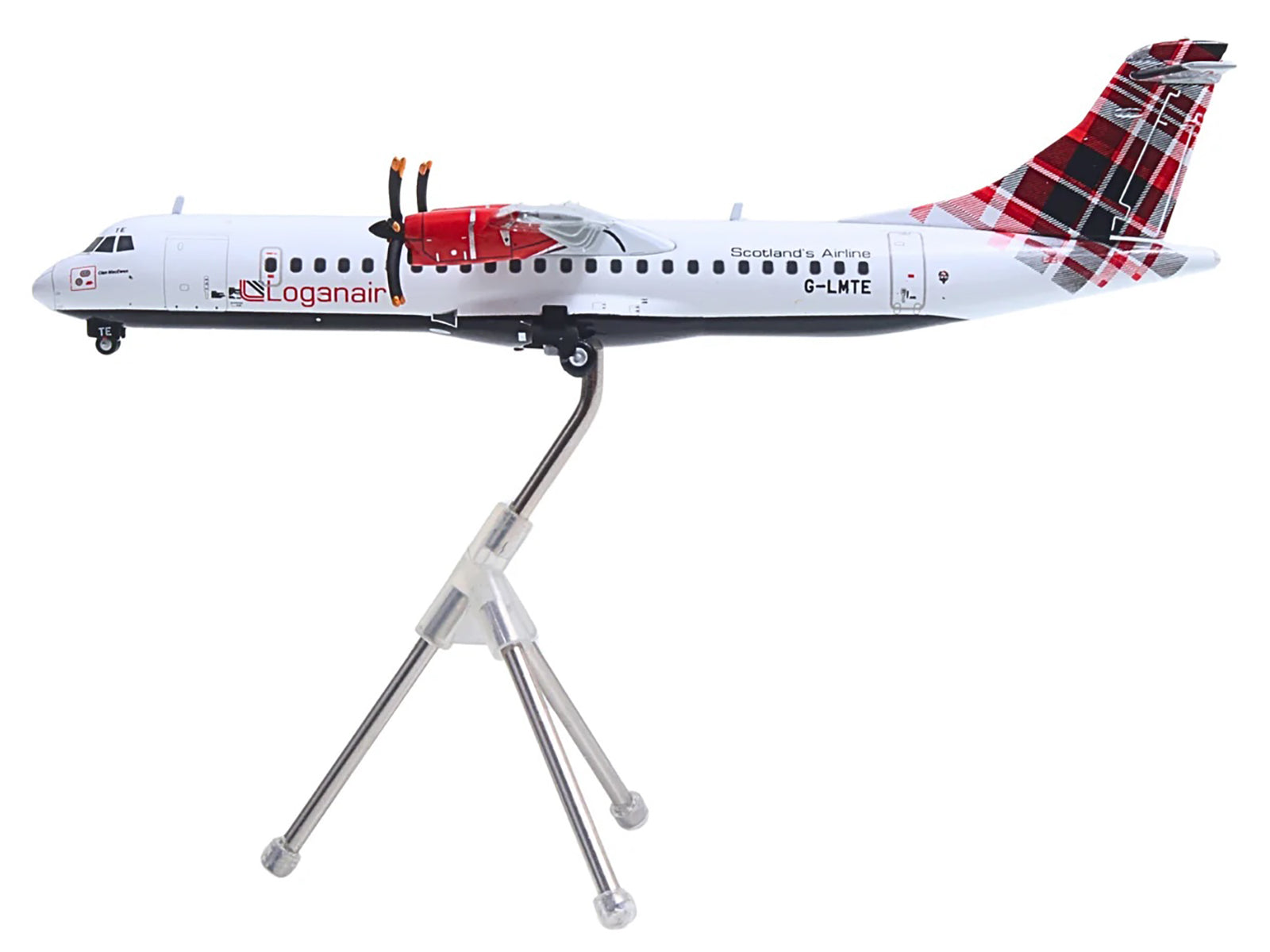 ATR 72-600 Commercial Aircraft "Loganair - Scotland's Airline" (G-LMTE) White with Red Plaid Tail "Gemini 200" Series 1/200 Diecast Model Airplane by GeminiJets-DiecastModeler.com