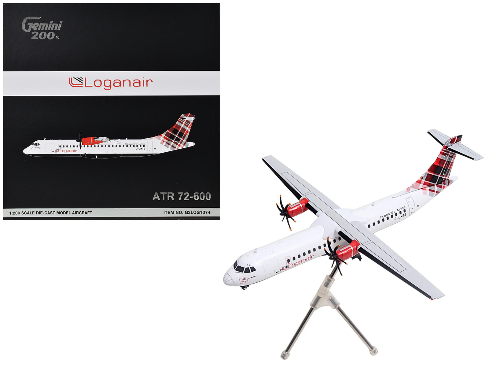 ATR 72-600 Commercial Aircraft "Loganair - Scotland's Airline" (G-LMTE) White with Red Plaid Tail "Gemini 200" Series 1/200 Diecast Model Airplane by GeminiJets-DiecastModeler.com