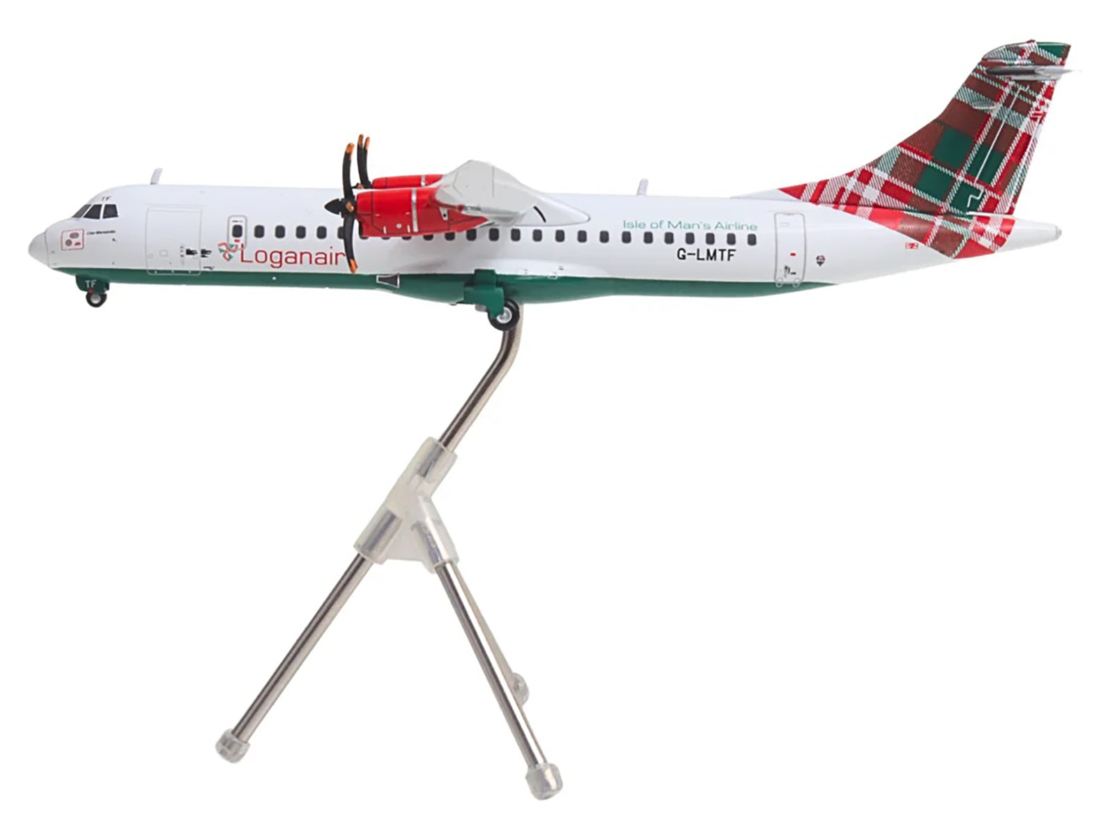 ATR 72-600 Commercial Aircraft "Loganair - Isle of Man's Airline" (G-LMTF) White with Green and Red Plaid Tail "Gemini 200" Series 1/200 Diecast Model Airplane by GeminiJets-DiecastModeler.com