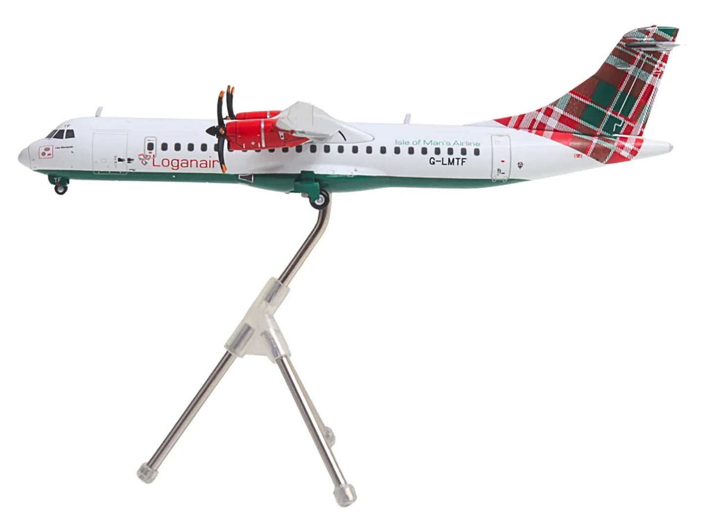 ATR 72-600 Commercial Aircraft "Loganair - Isle of Man's Airline" (G-LMTF) White with Green and Red Plaid Tail "Gemini 200" Series 1/200 Diecast Model Airplane by GeminiJets