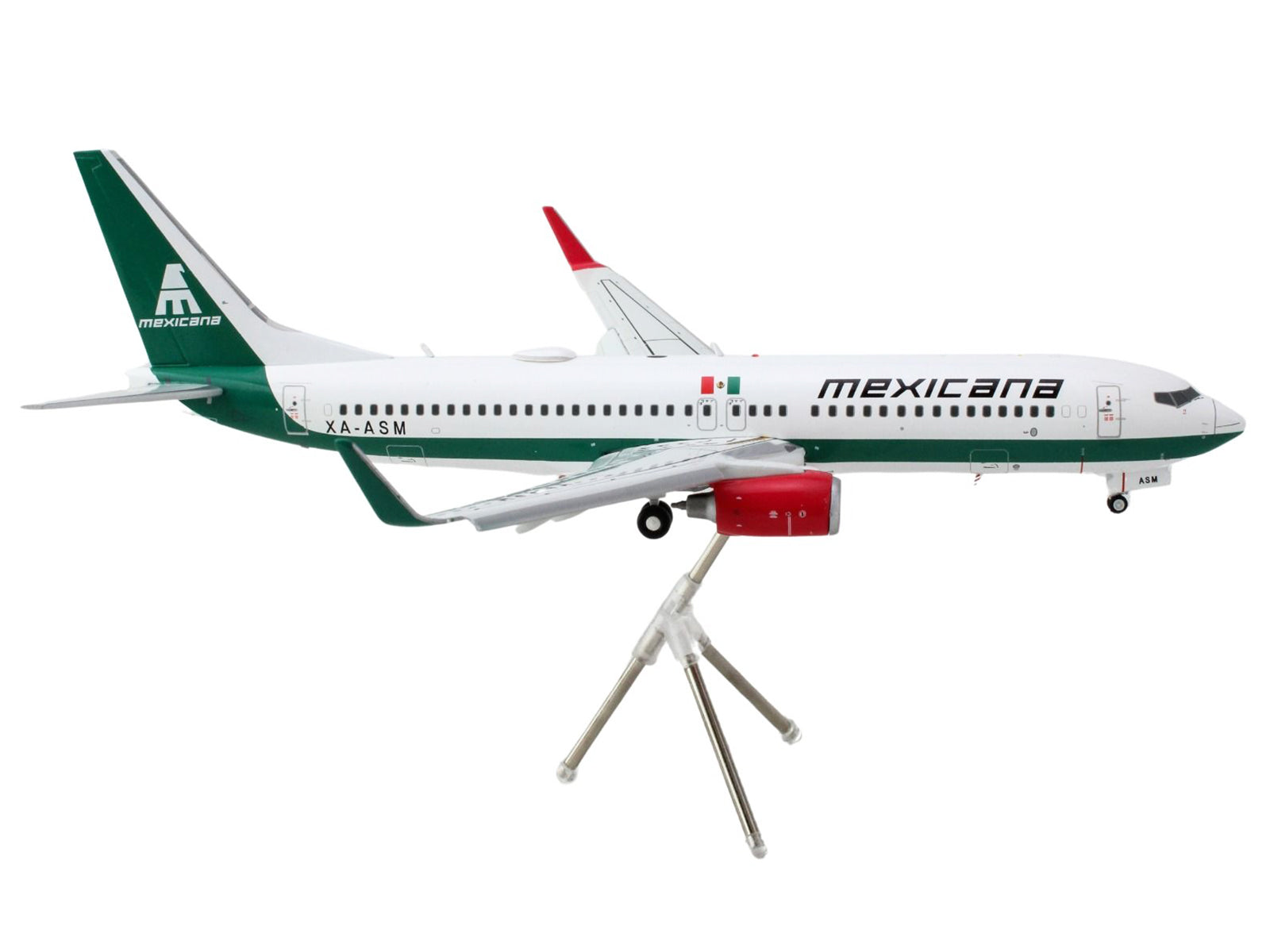 Boeing 737-800 Commercial Aircraft with Flaps Down "Mexicana" (XA-ASM) White with Green Stripes "Gemini 200" Series 1/200 Diecast Model Airplane by GeminiJets-DiecastModeler.com