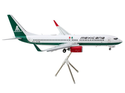 Boeing 737-800 Commercial Aircraft with Flaps Down "Mexicana" (XA-ASM) White with Green Stripes "Gemini 200" Series 1/200 Diecast Model Airplane by GeminiJets-DiecastModeler.com