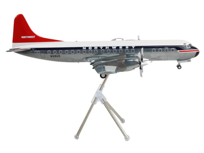 Lockheed L-188 Electra Commercial Aircraft "Northwest Orient" (N128US) White and Gray with Blue Stripes and Red Tail "Gemini 200" Series 1/200 Diecast Model Airplane by GeminiJets