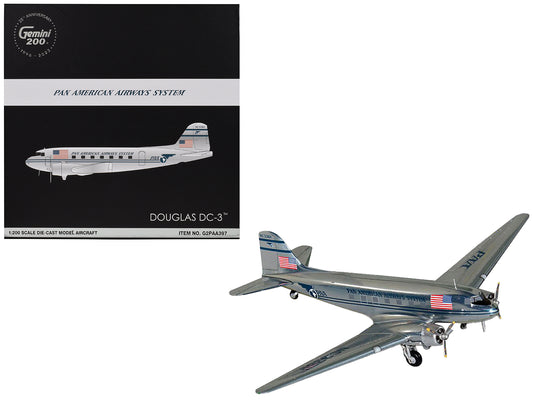 Douglas DC-3 Commercial Aircraft "Pan American Airways" (NC33611) Polished Metal Finish "Gemini 200" Series 1/200 Diecast Model Airplane by GeminiJets