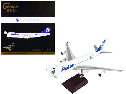 Boeing 747-400F Commercial Aircraft "Polar Air Cargo" White with Blue Tail "Gemini 200 - Interactive" Series 1/200 Diecast Model Airplane by GeminiJets-DiecastModeler.com
