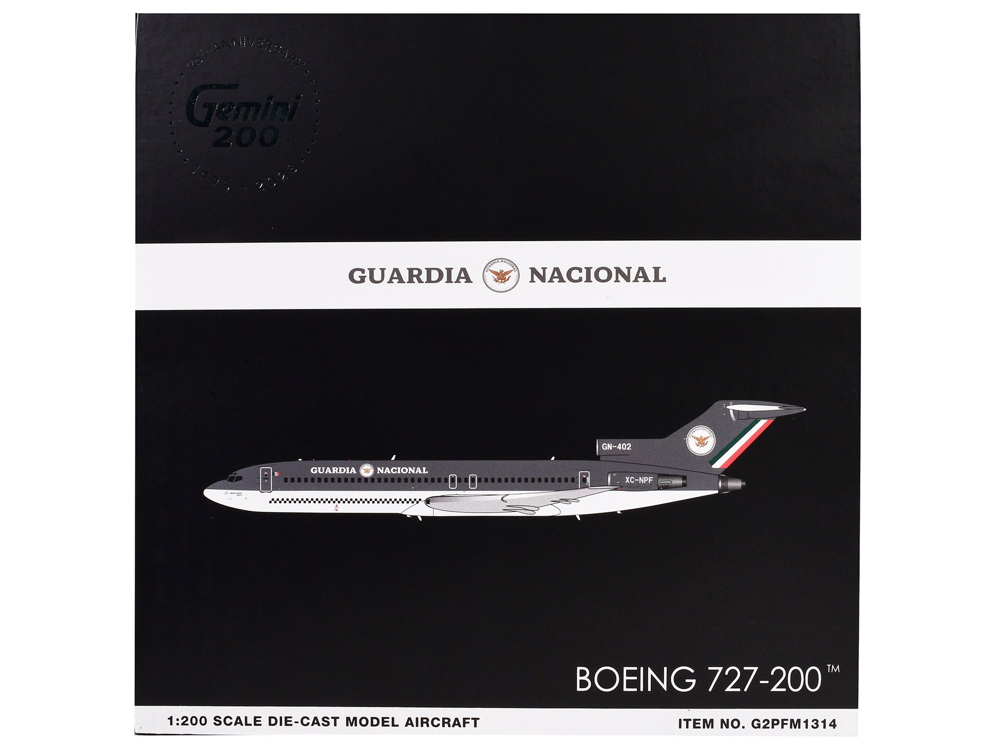 Boeing 727-200 Commercial Aircraft "Guardia Nacional (Mexican National Guard)" (XC-NPF) Gray and White "Gemini 200" Series 1/200 Diecast Model Airplane by GeminiJets-DiecastModeler.com
